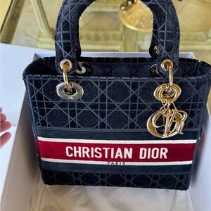LADY DIOR Crossbody Velvet Bag in Navy and Red